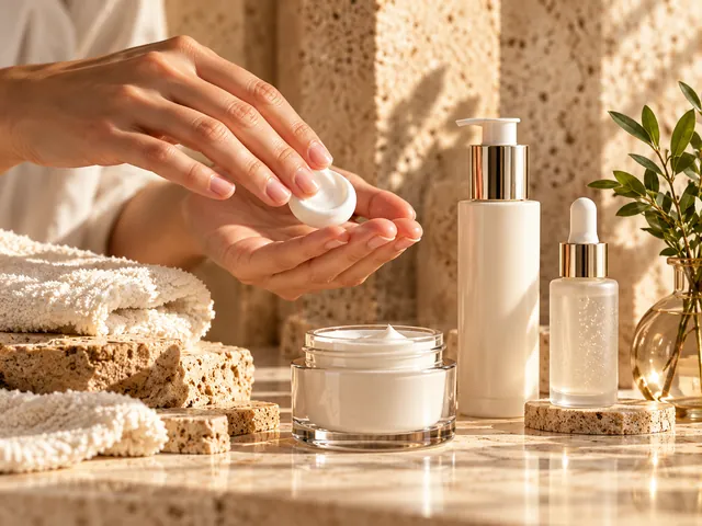 Texturas de creme e sérum num ritual de cuidado da pele